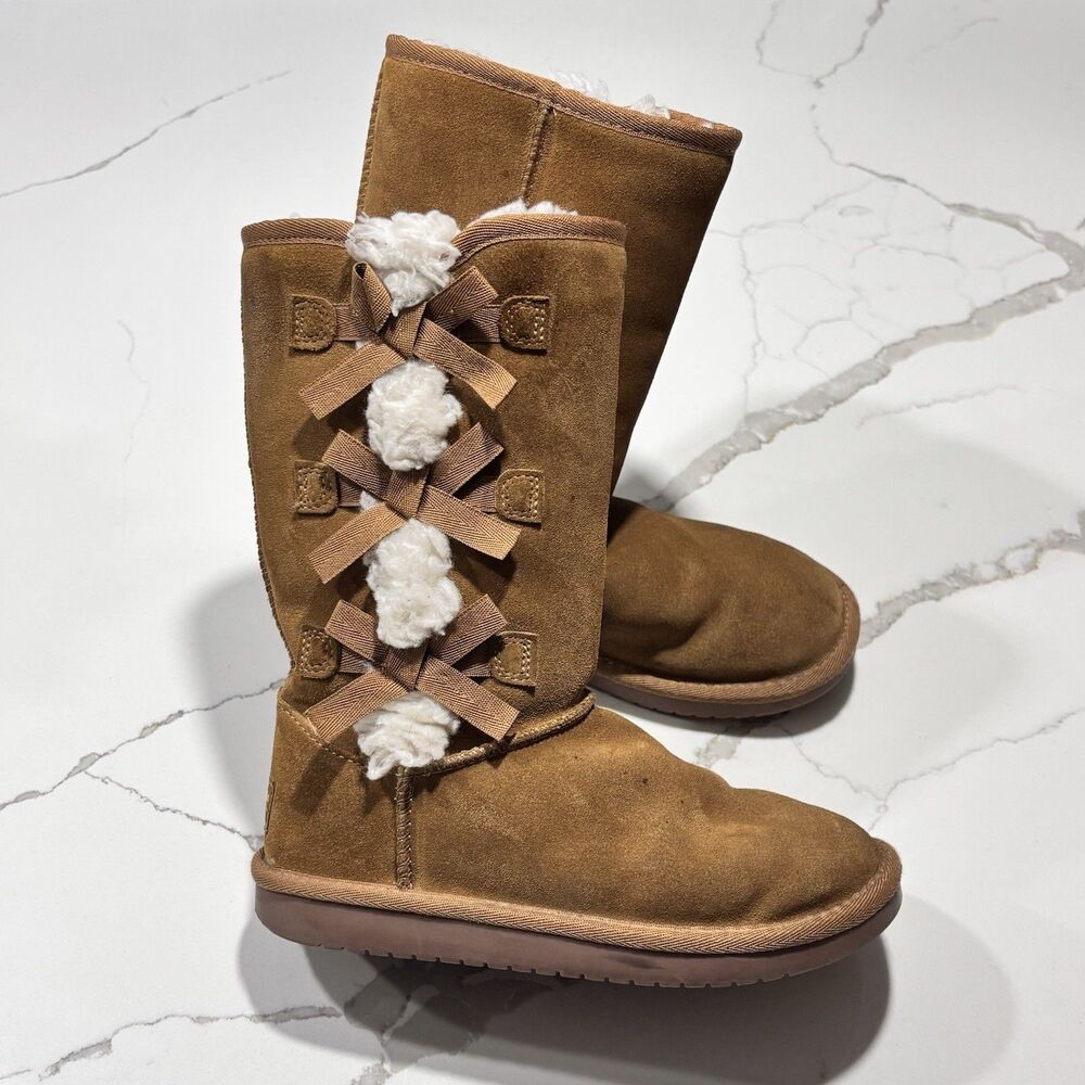 Koolaburra Ugg Little Girls Brown Winter Leather Shearling Boots 1020171 Size 1